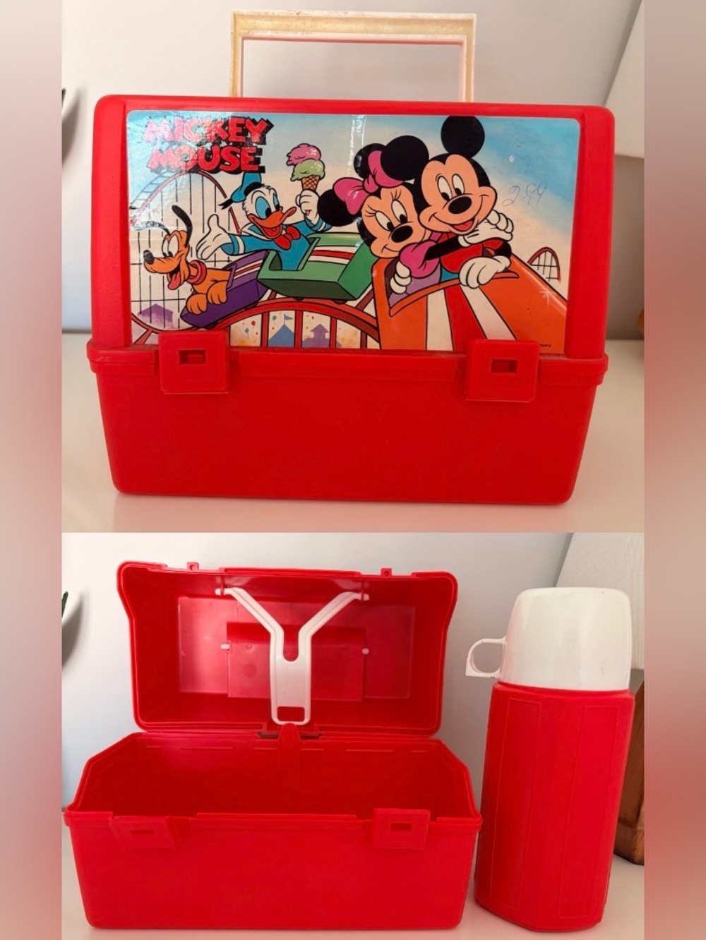 Vintage Mickey Mouse Red Lunchbox with Thermos